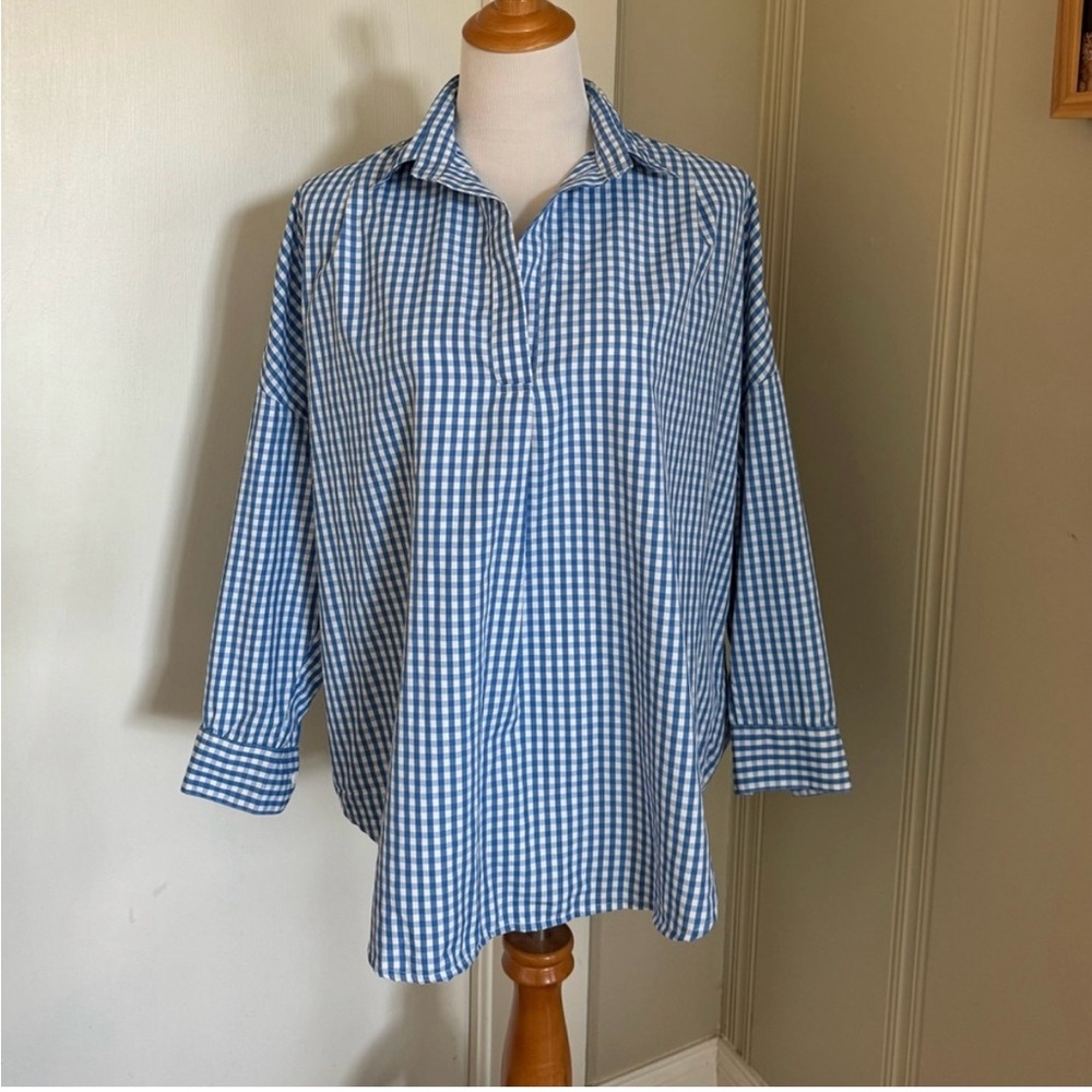 French Connection Reta boyfriend blue and white gingham popover